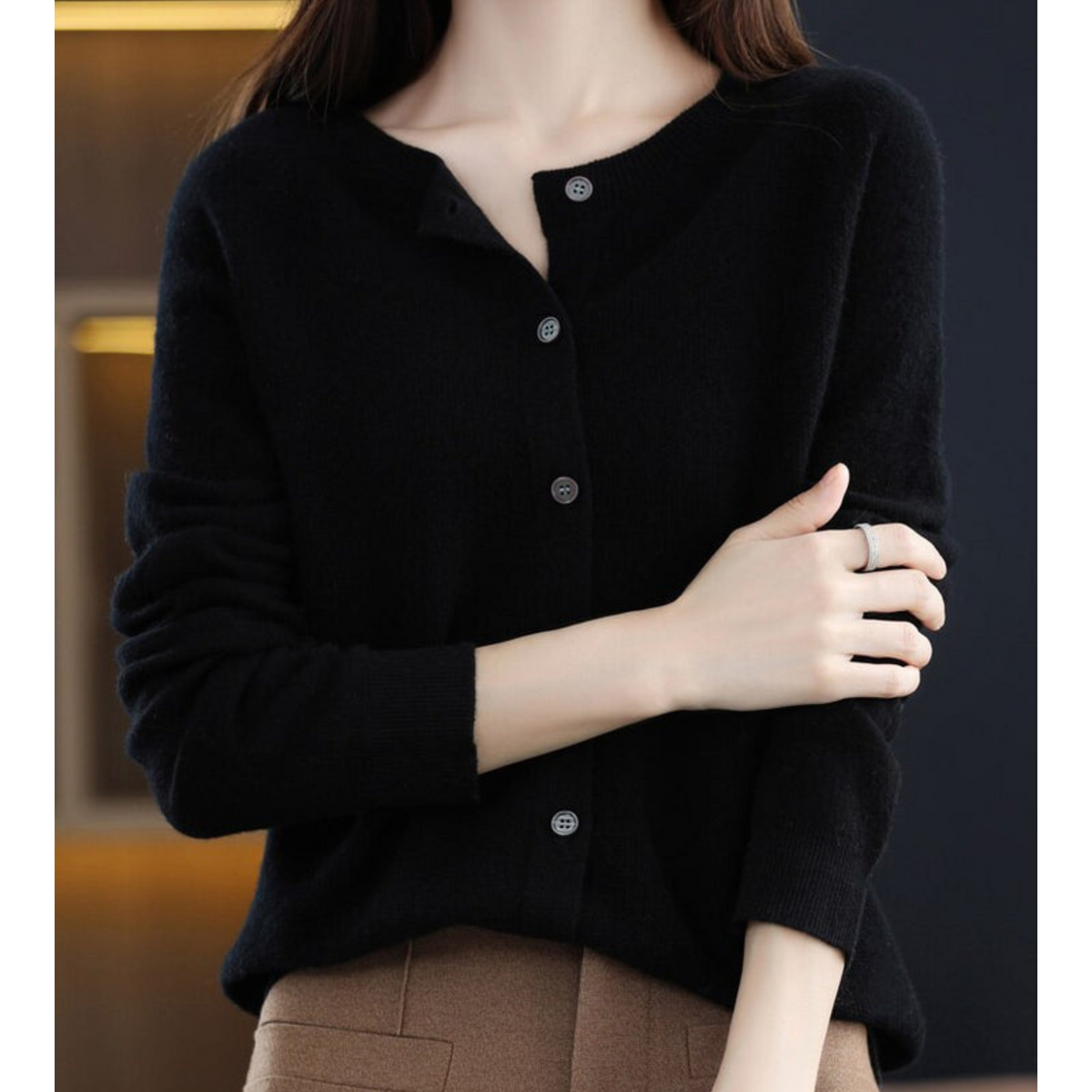 Women's Knit Cardigan – Crew-Neck Button-Front Cardigan