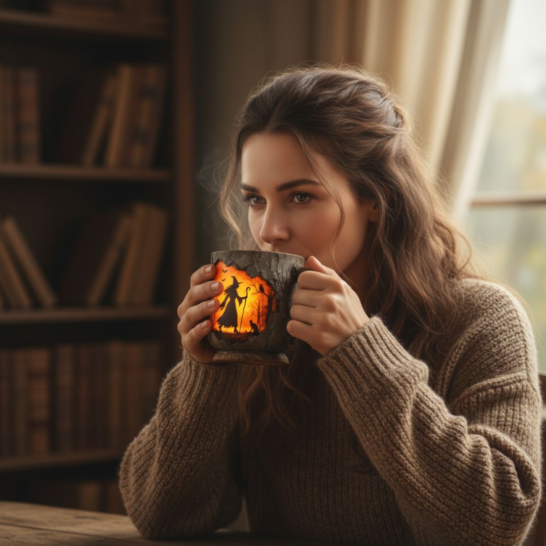 Mystical witch forest embossed ceramic mug