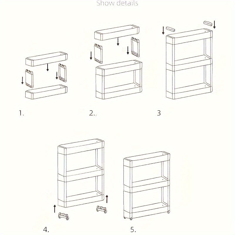 Slim 3-tier rolling storage trolley cart