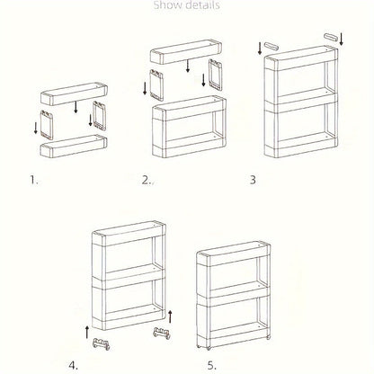 Slim 3-tier rolling storage trolley cart
