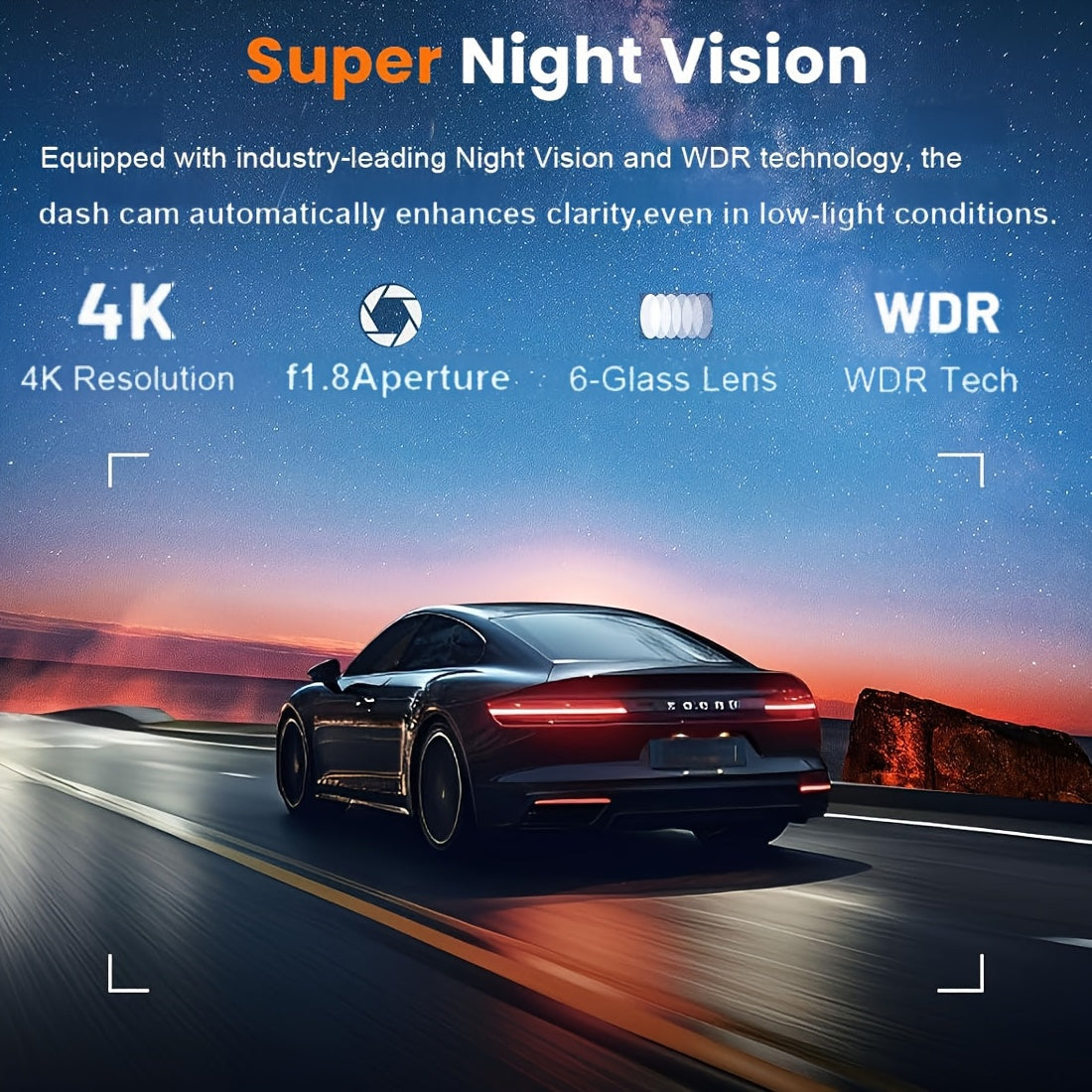 4K Ultra HD car dash cam with wide-angle lens