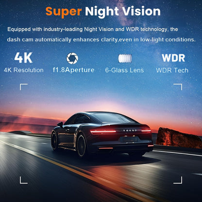 4K Ultra HD car dash cam with wide-angle lens