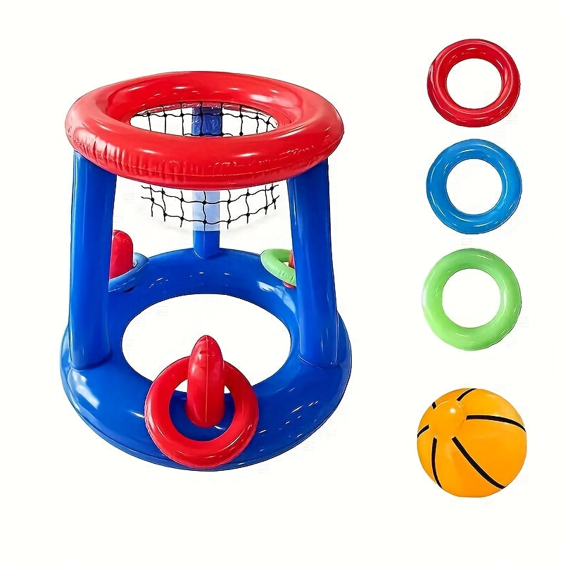 Inflatable floating pool basketball hoop set
