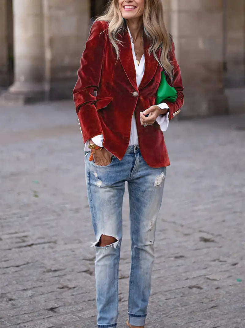 Women's Single-Button Blazer – Notch-Lapel Tailored Jacket