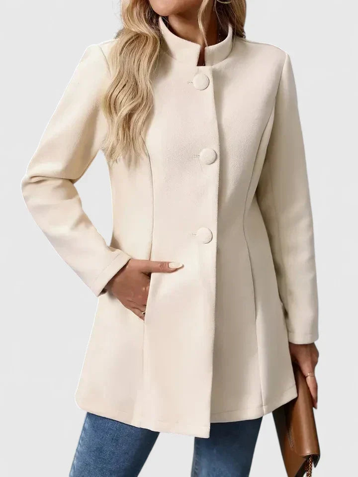 Women's Collarless Jacket – Elegant Button-Front Wool-Blend Jacket