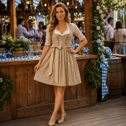 Women's Dirndl Dress – Lace-Up Bodice Oktoberfest Dress