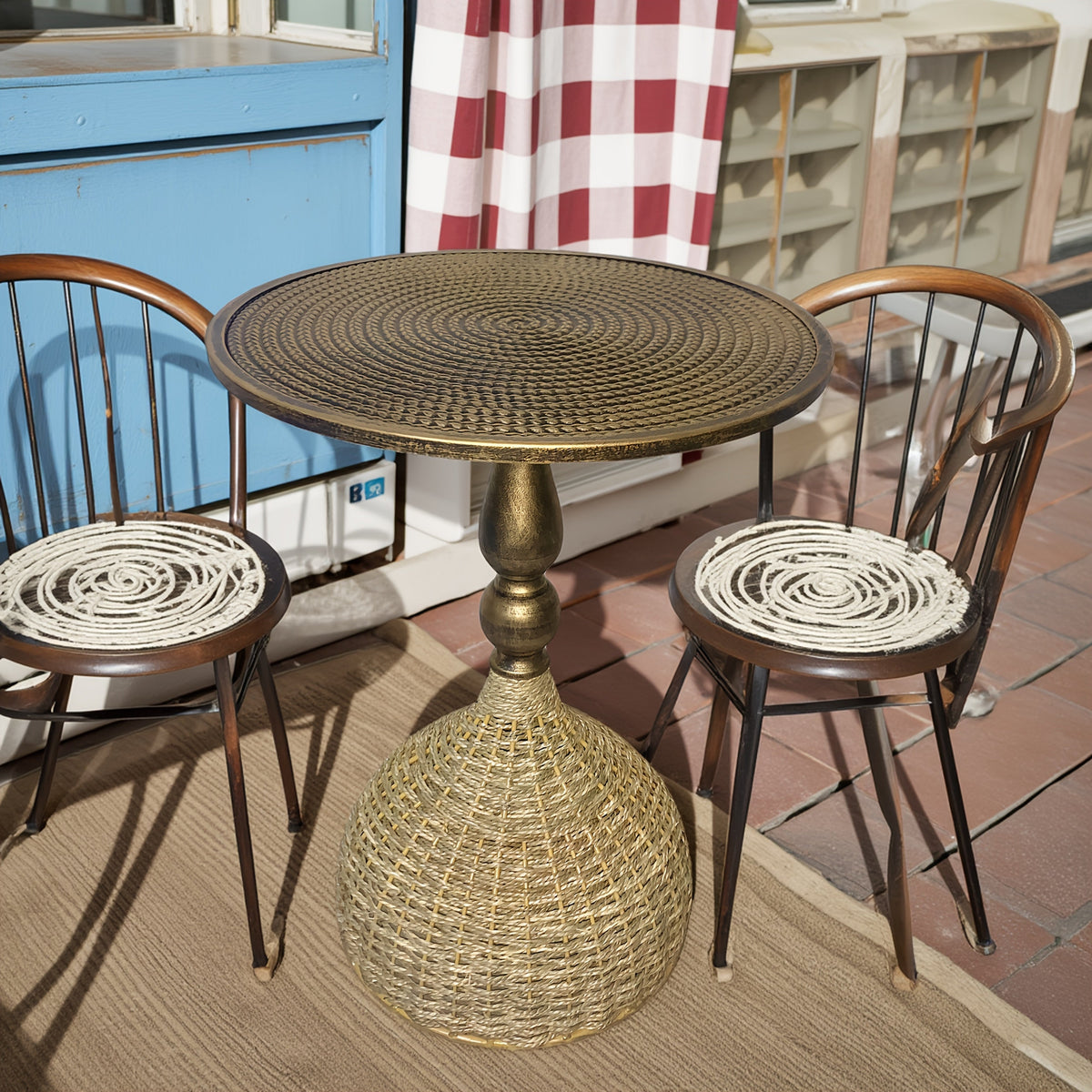 Handwoven Seagrass Coffee Table – Antique Bronze Iron Frame