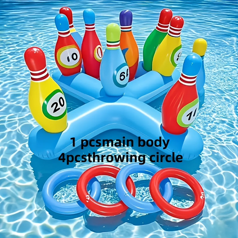 Inflatable water bowling set with numbered pins