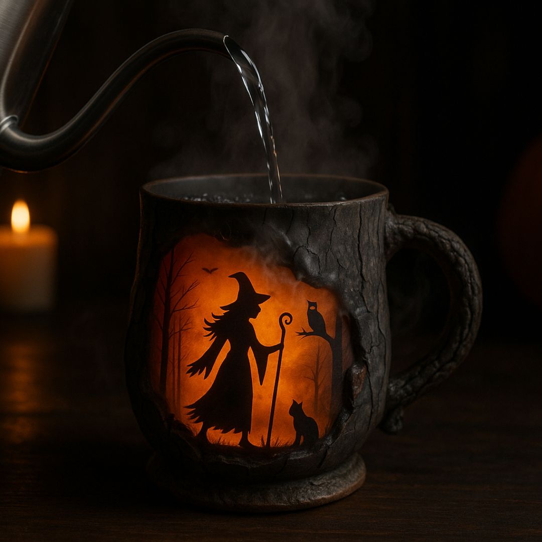 Mystical witch forest embossed ceramic mug