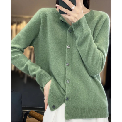 Women's Knit Cardigan – Crew-Neck Button-Front Cardigan