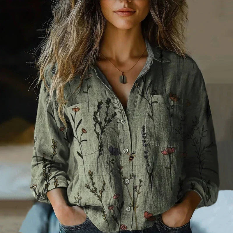 Women's boho printed button-front blouse