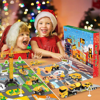 Construction toy advent calendar with vehicles