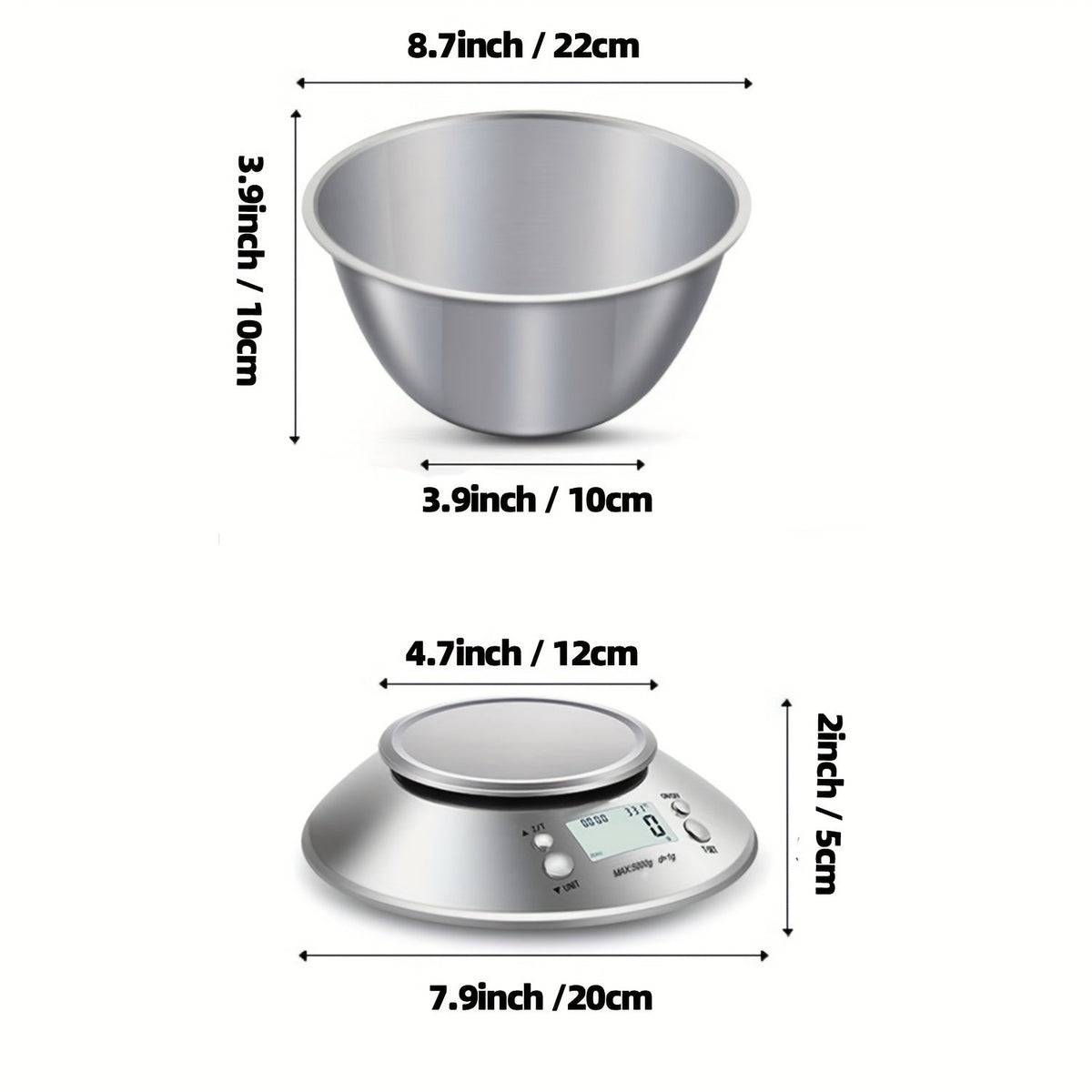 Digital kitchen scale with stainless steel platform