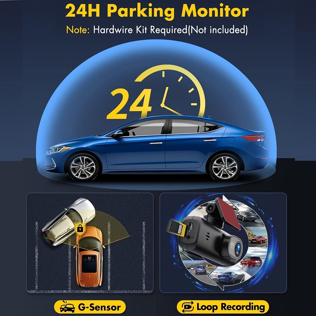 4K Ultra HD car dash cam with wide-angle lens