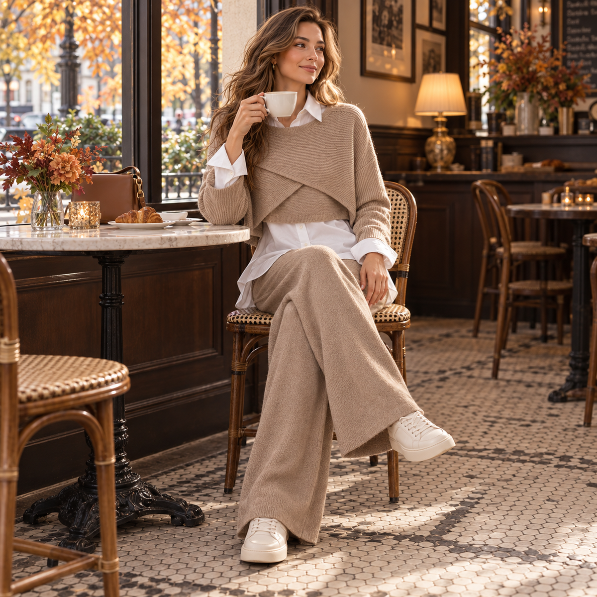 Women's Knit Co-Ord – Three-Piece Jumper, Shirt & Trouser Set