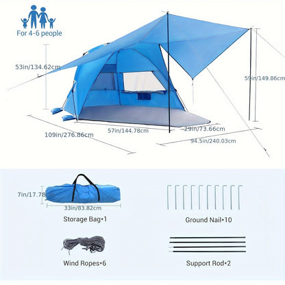 Pop-Up Beach Tent – UV Sun Shelter for 4-6 with Canopy