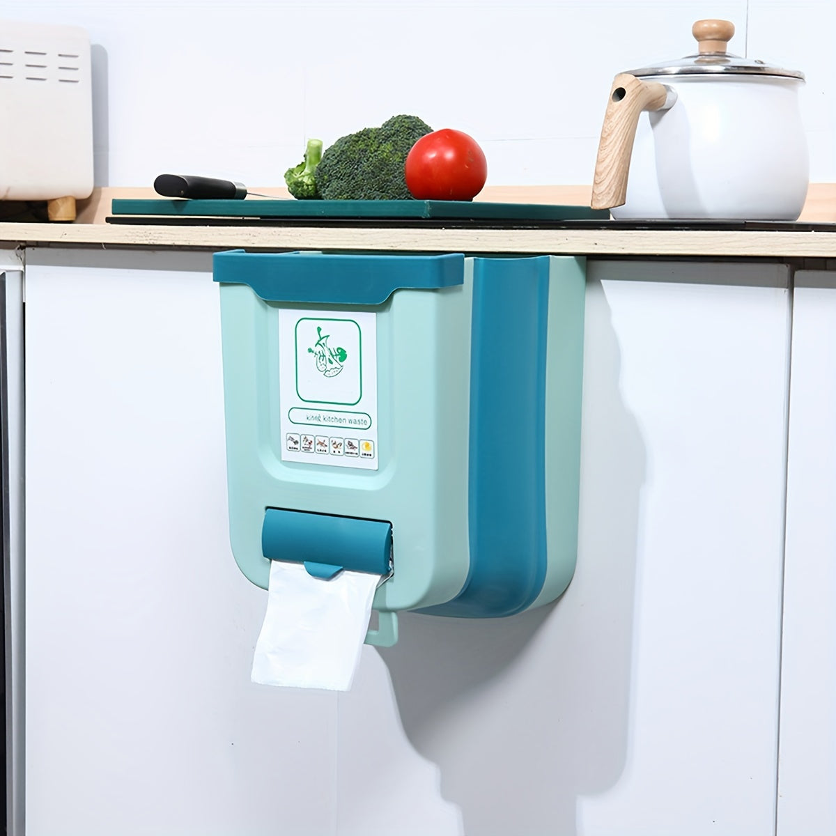Foldable wall-mounted collapsible kitchen waste bin