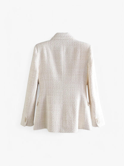 Women's fitted tweed-style blazer with gold-tone buttons