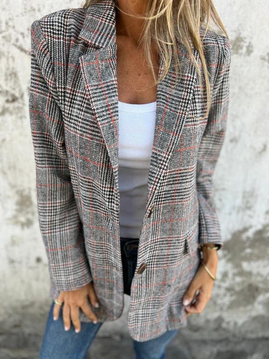 Women's plaid check blazer - front