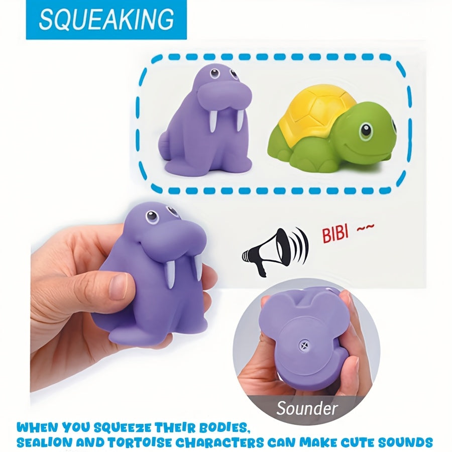 Bath toy set with floating sea animals and nets