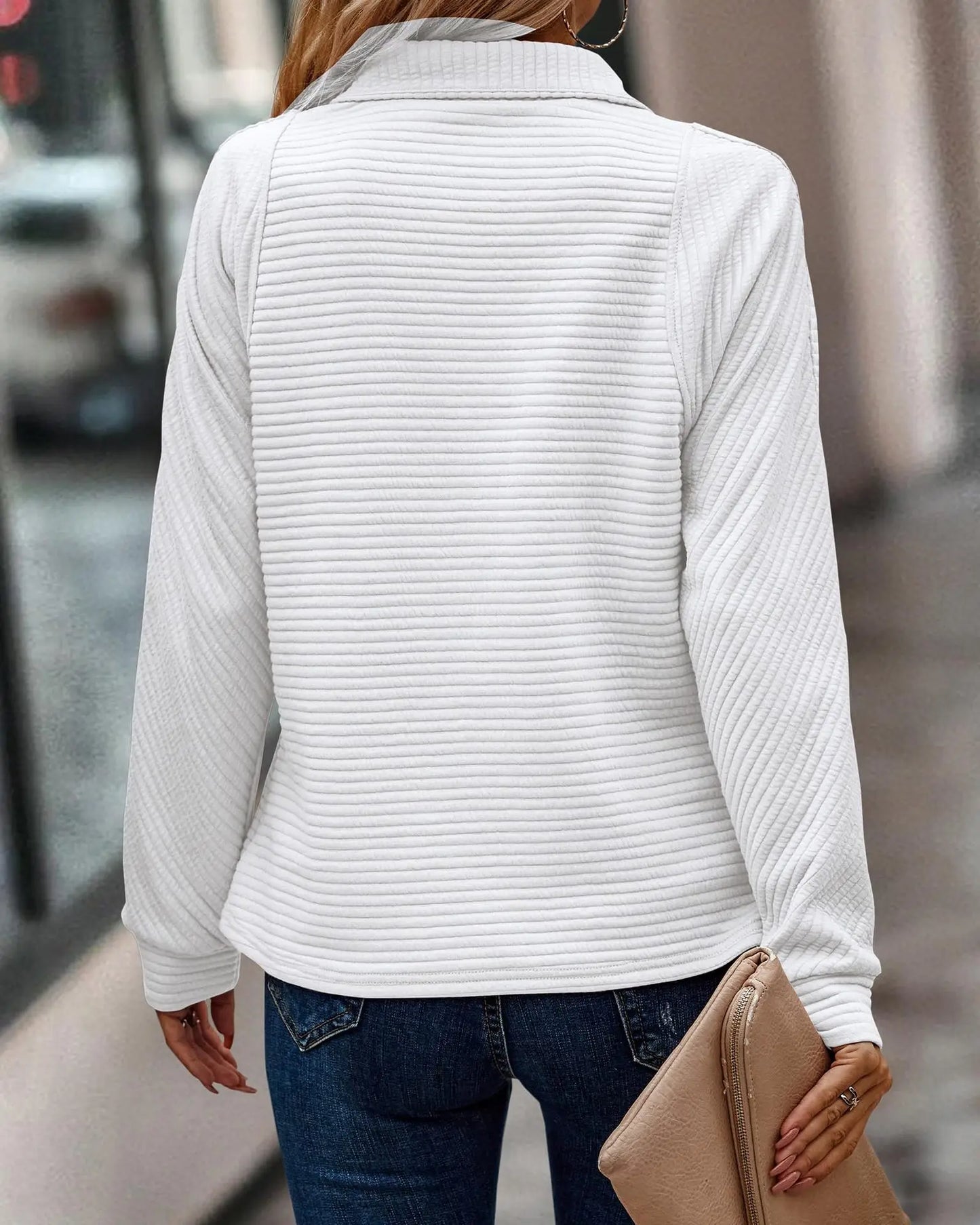 Women's V-neck zip-detail knit sweater