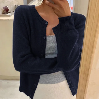 Women's Knit Cardigan – Crew-Neck Long-Sleeve Cardigan