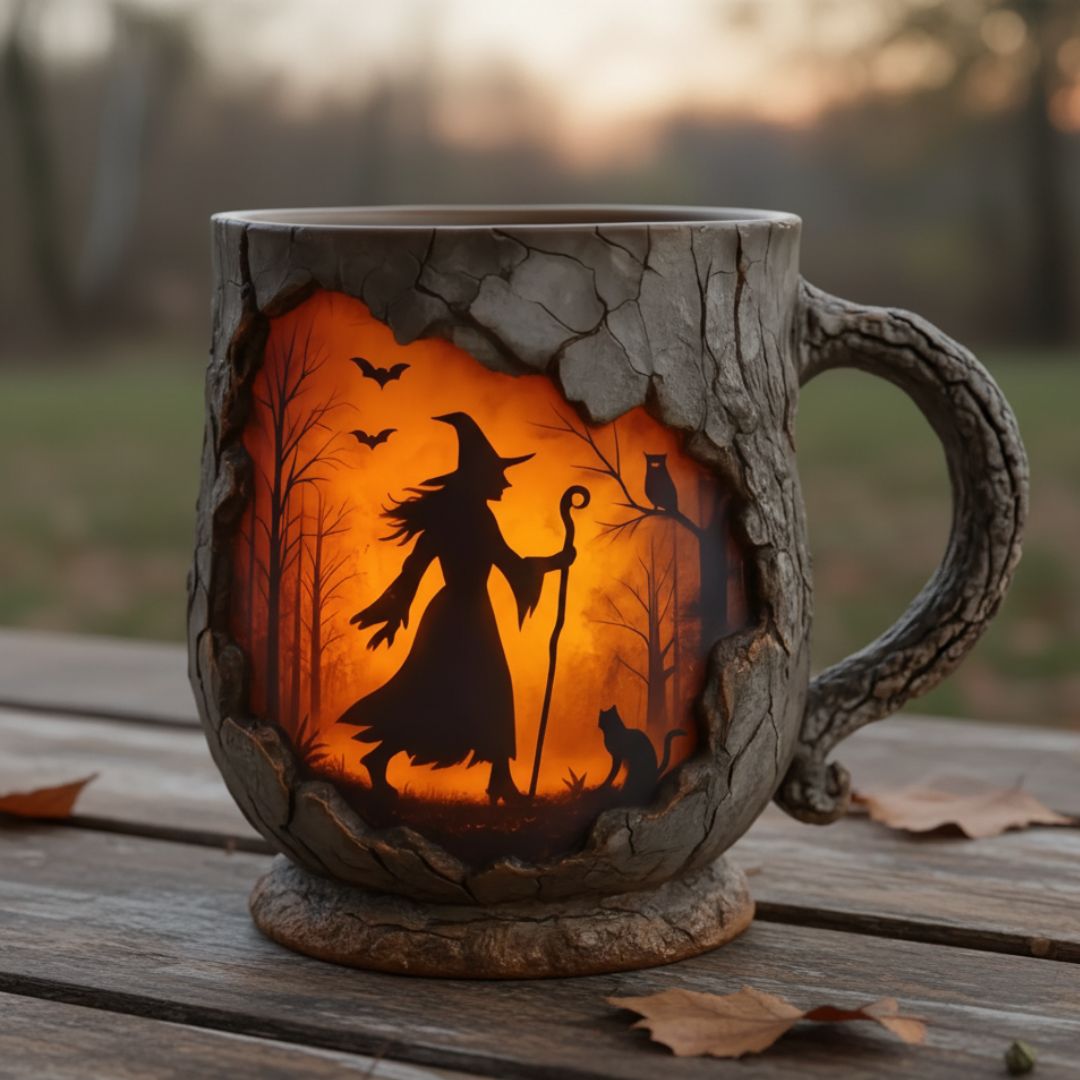 Mystical witch forest embossed ceramic mug