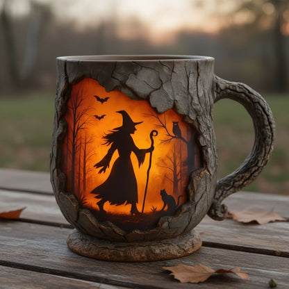 Mystical witch forest embossed ceramic mug
