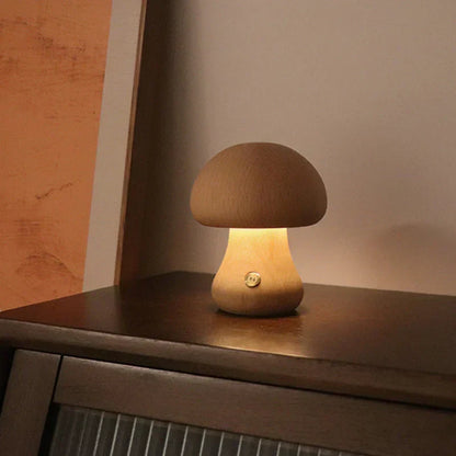 Wooden mushroom LED touch table lamp