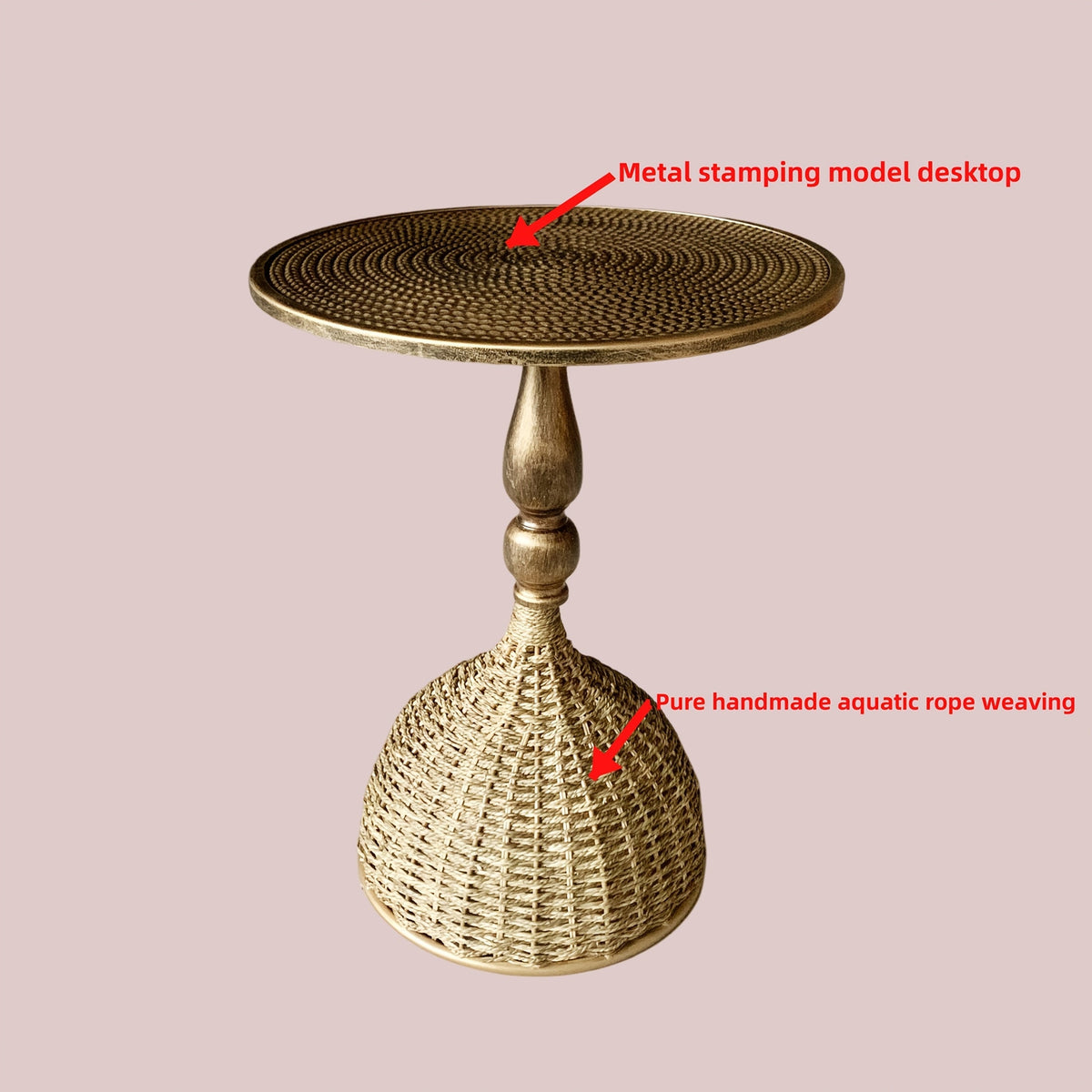 Handwoven Seagrass Coffee Table – Antique Bronze Iron Frame