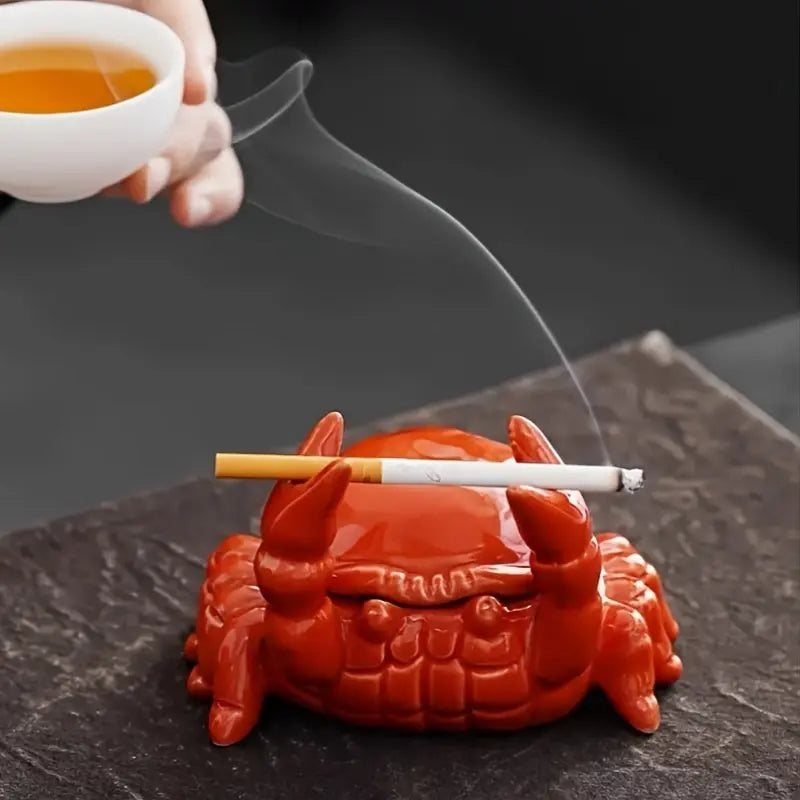 Crab-Shaped Ashtray with Lid – Novelty Lidded Ashtray