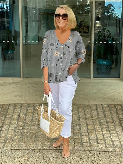 Women's V-neck button blouse