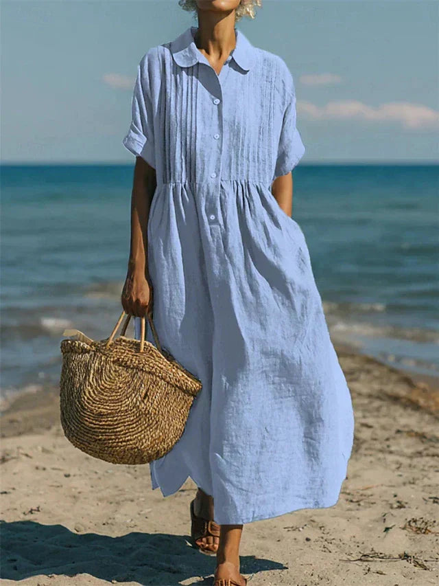 Women's collared button-front cotton midi shirt dress
