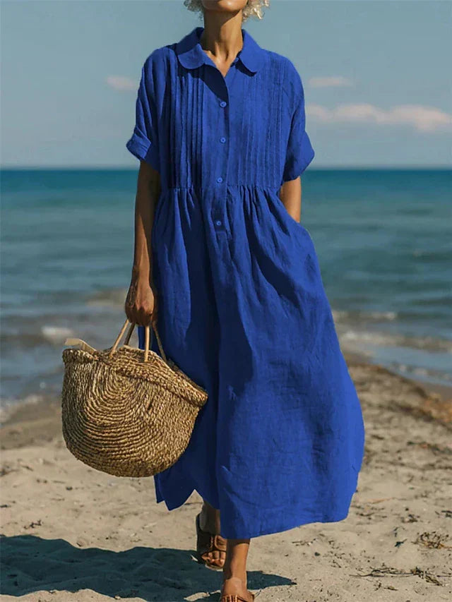 Women's collared button-front cotton midi shirt dress