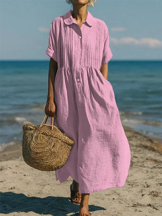 Women's collared button-front cotton midi shirt dress