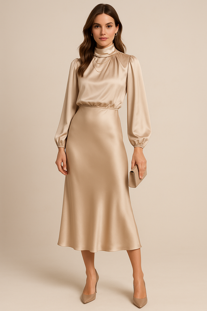 Women's timeless high-waist midi dress