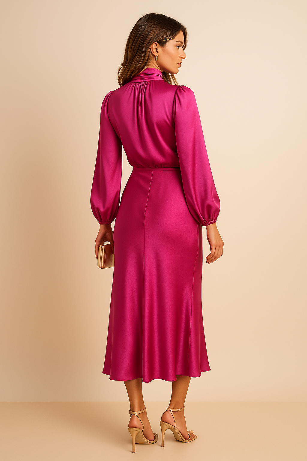 Women's High-Waist Midi Dress – Elegant Cotton-Blend Dress