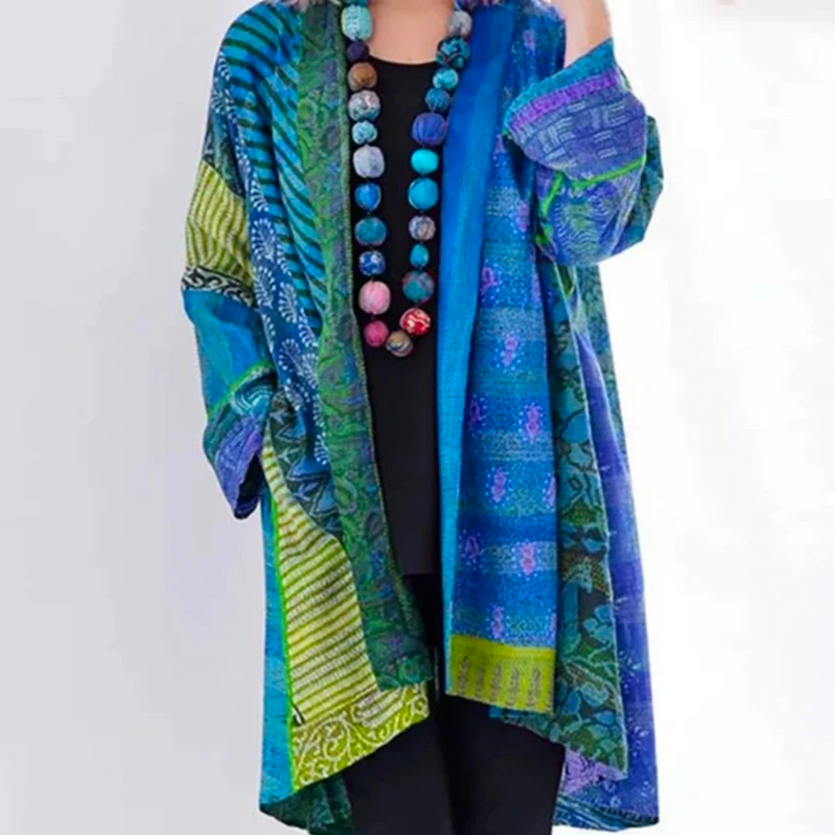 Women's blue loose longline boho duster cardigan