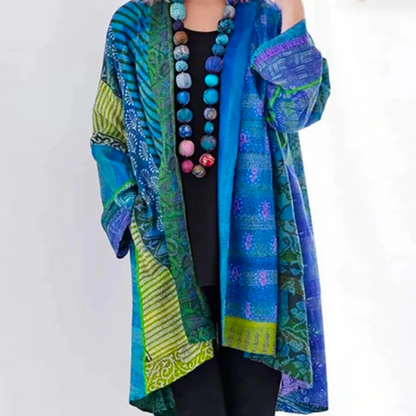 Women's blue loose longline boho duster cardigan