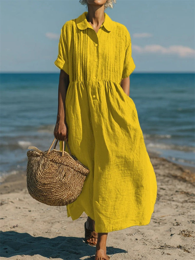 Women's collared button-front cotton midi shirt dress