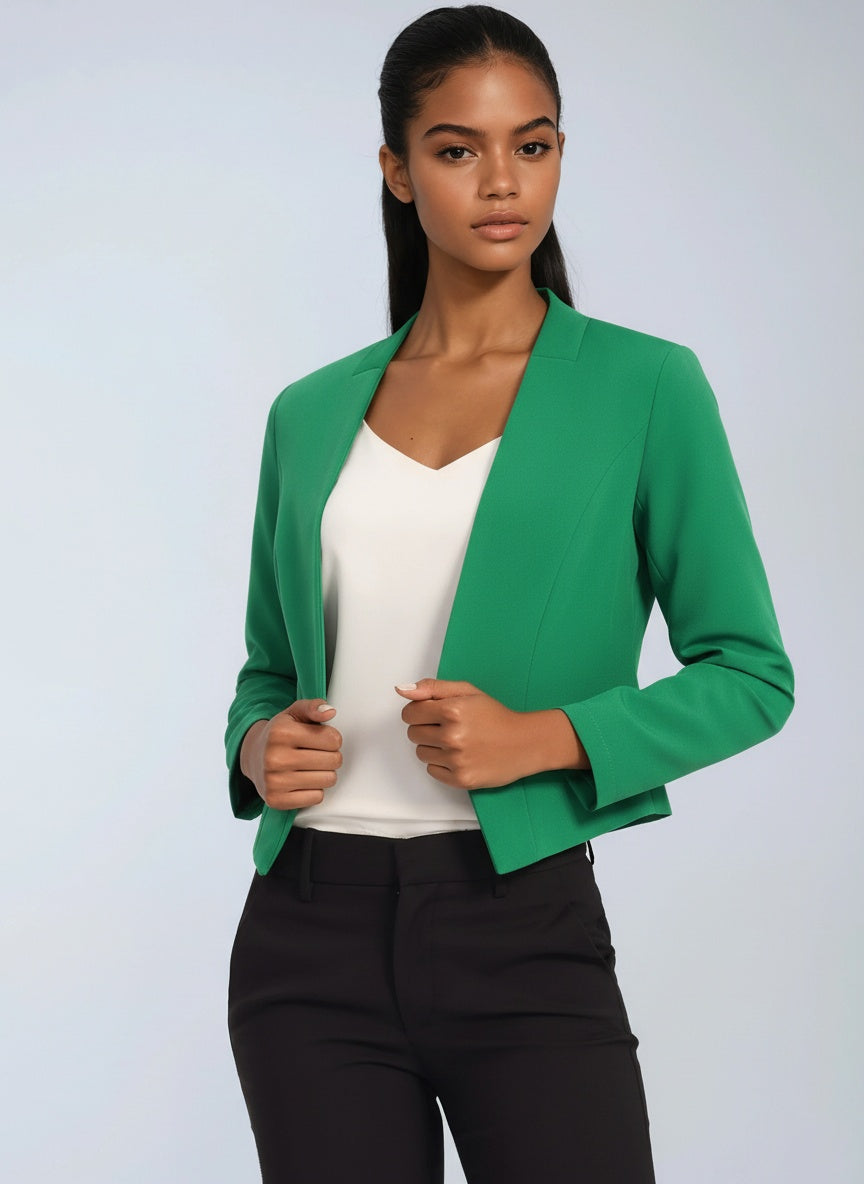Women's cropped open-front blazer jacket in a tailored fit