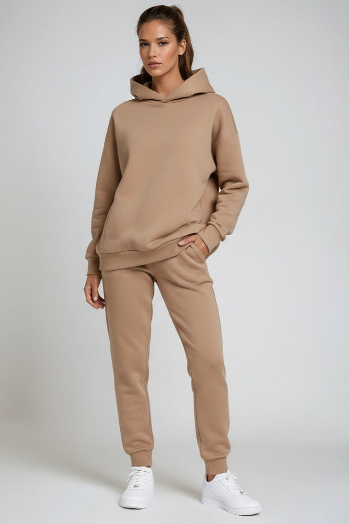 Women's hooded jogging set with sweatshirt and joggers in cotton blend
