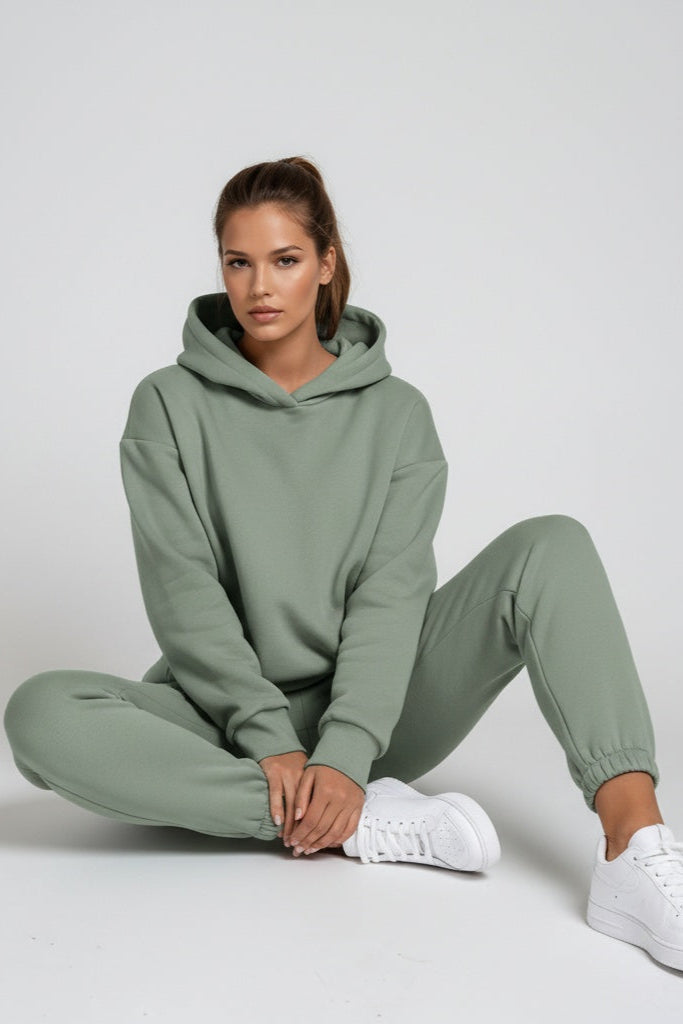 Women's hooded jogging set with sweatshirt and joggers in cotton blend