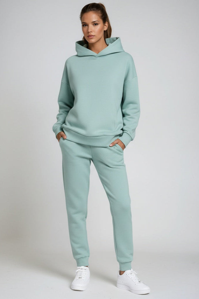 Women's hooded jogging set with sweatshirt and joggers in cotton blend