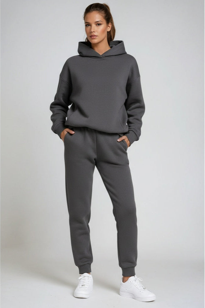 Women's hooded jogging set with sweatshirt and joggers in cotton blend