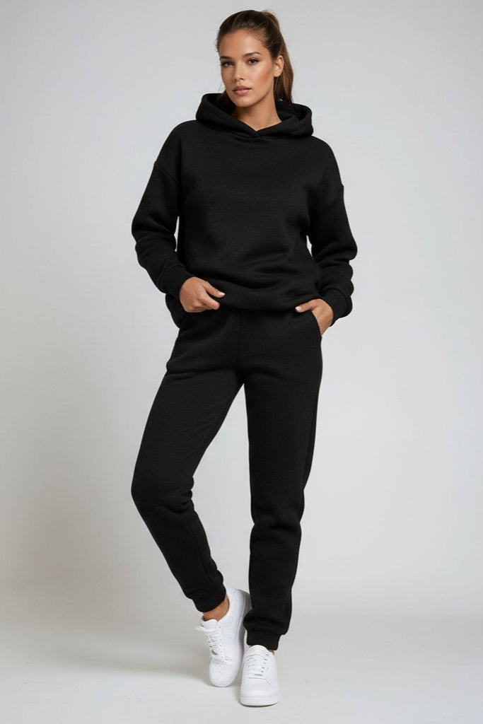 Women's hooded jogging set with sweatshirt and joggers in cotton blend