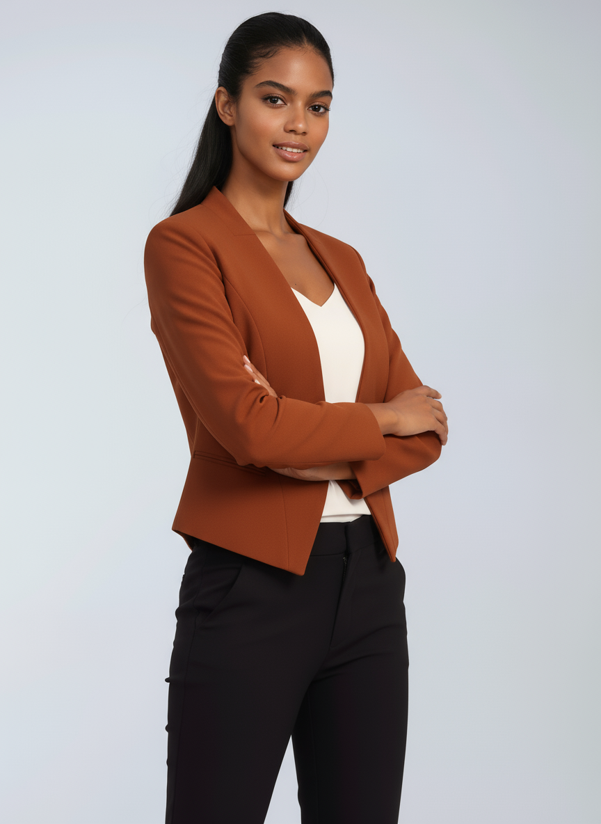 Women's cropped open-front blazer jacket in a tailored fit