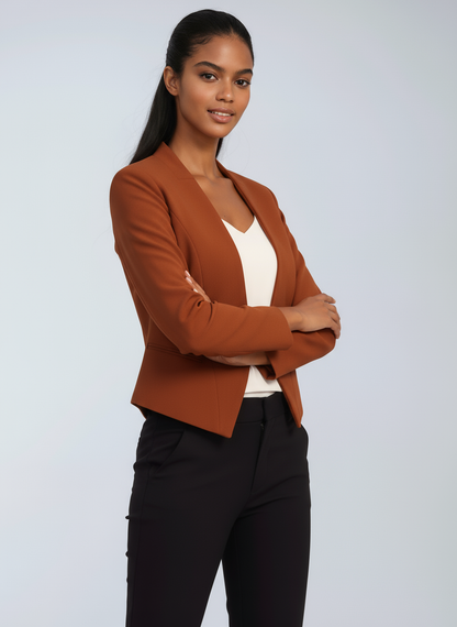 Women's cropped open-front blazer jacket in a tailored fit