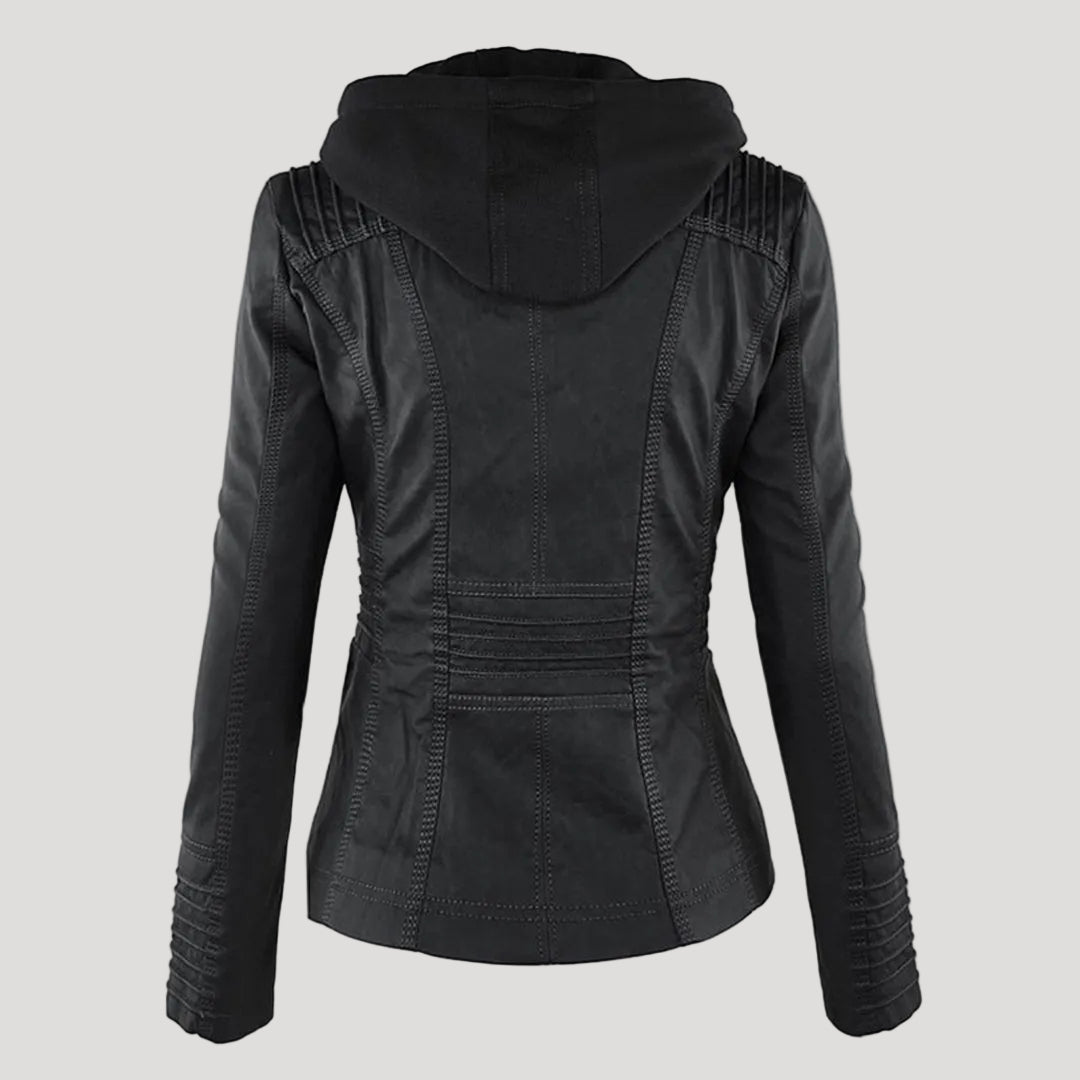 Women's hooded faux leather jacket - detail