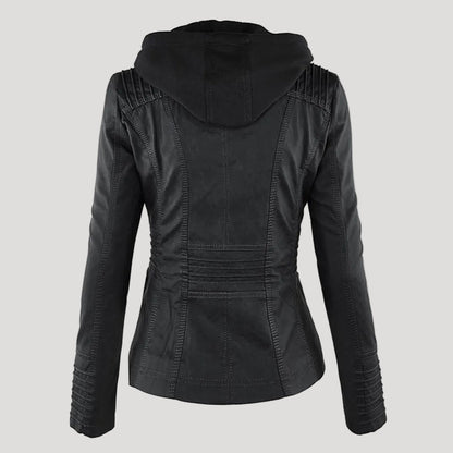 Women's hooded faux leather jacket - detail